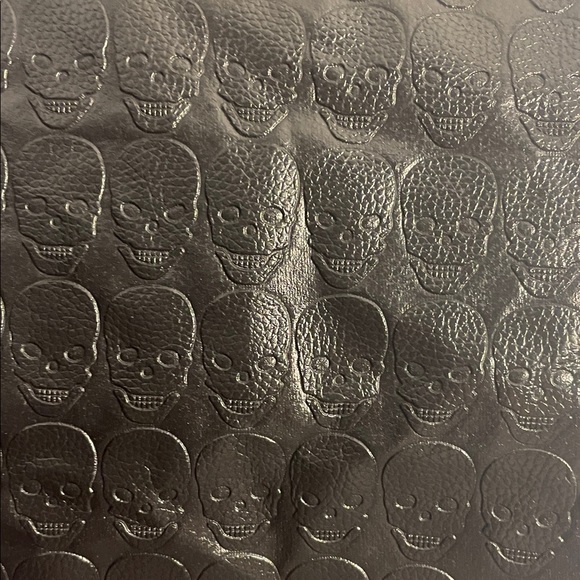 SKULLS- Faux Leather Embossed Skull Black Textured Bucket Bag with Chain Handles - Picture 16 of 16
